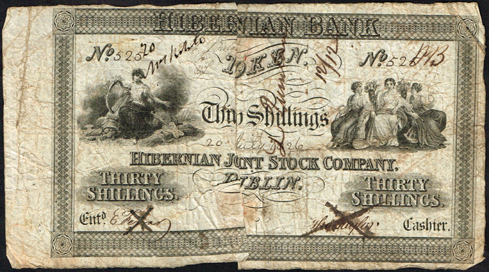 Hibernian Bank Thirty Shillings Token, 20 July 1826 at Whyte's Auctions