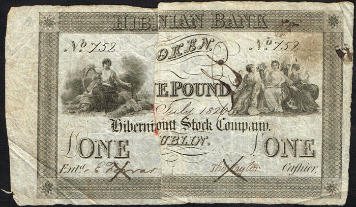 Hibernian Bank One Pound Token, July 1826 at Whyte's Auctions