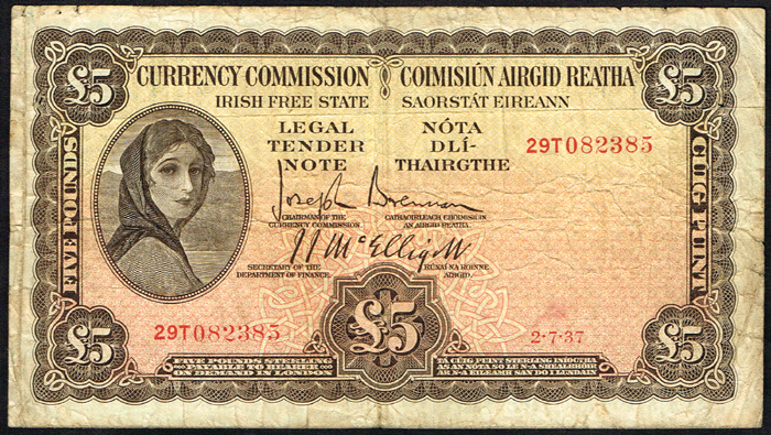 Currency Commission 'Lady Lavery' Five Pounds 2-7-37 at Whyte's Auctions