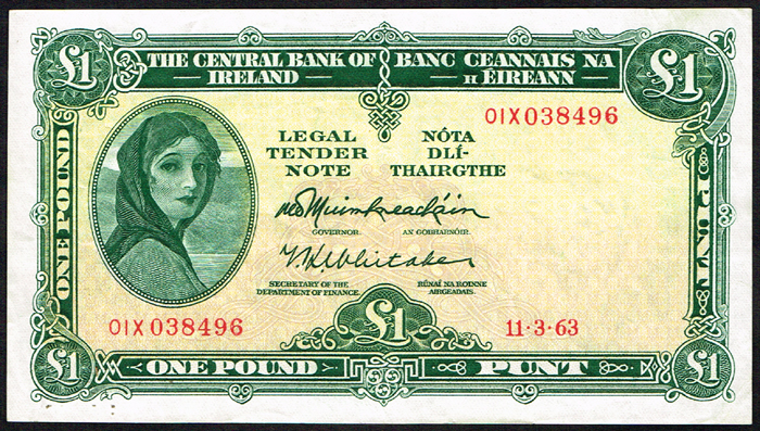 Central Bank 'Lady Lavery' One Pound collection 11-3-1963 at Whyte's Auctions