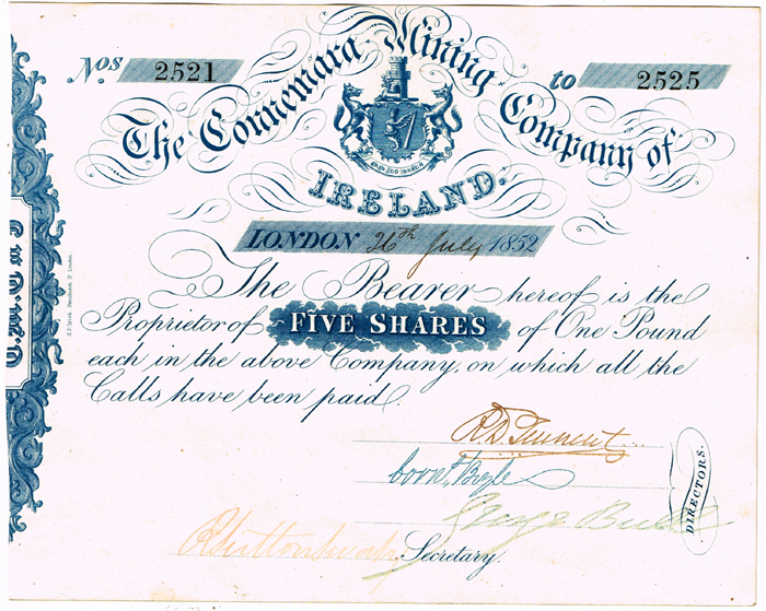 Share certificates, West of Ireland, natural resources. at Whyte's Auctions