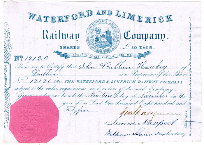 Share certificates, Irish railway companies. at Whyte's Auctions