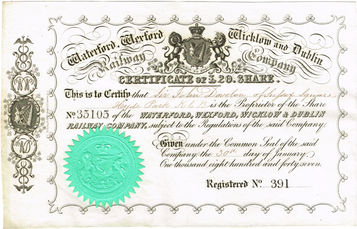 Share certificates, Irish railways and telegraphs. at Whyte's Auctions