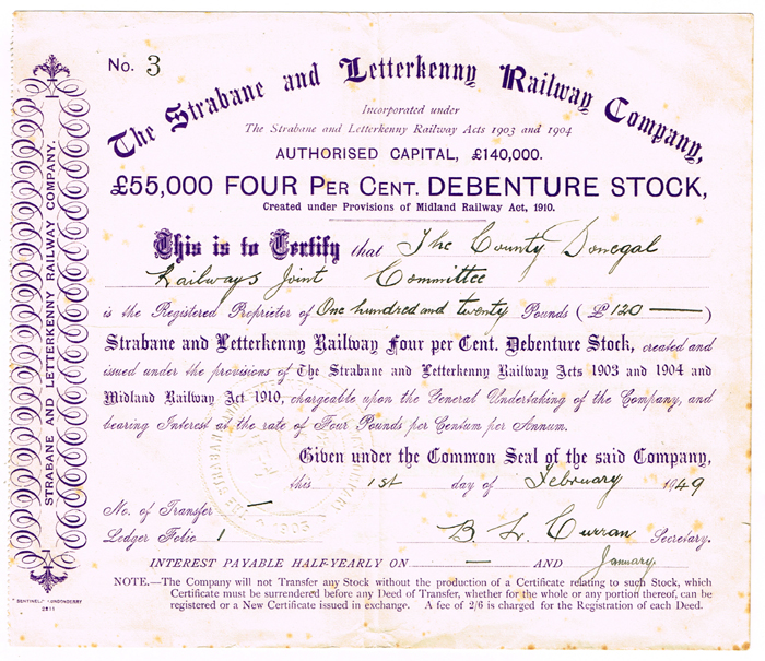Share certificates, Ulster, railways. at Whyte's Auctions