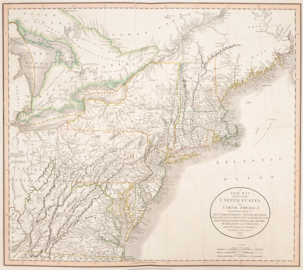 1808 Map of the North Eastern Seaboard of the United States. at Whyte's Auctions