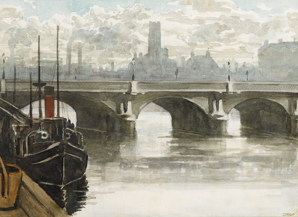 QUEEN'S BRIDGE, BELFAST by William Conor OBE RHA RUA ROI (1881-1968) at Whyte's Auctions