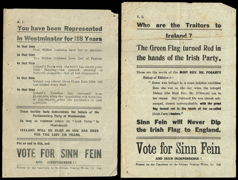 1918 General Election. Sinn Fin handbills collection. at Whyte's Auctions