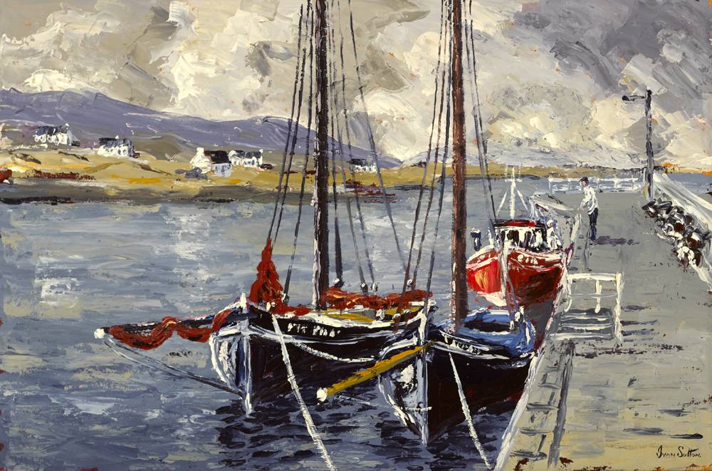 GALWAY HOOKERS, KILKIERAN PIER, COUNTY GALWAY by Ivan Sutton (b.1944) at Whyte's Auctions
