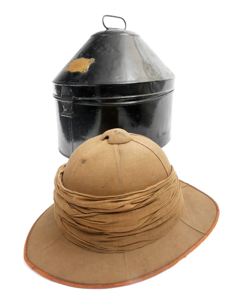Royal Dublin Fusiliers helmet case and a Wolseley-pattern sun helmet. at Whyte's Auctions