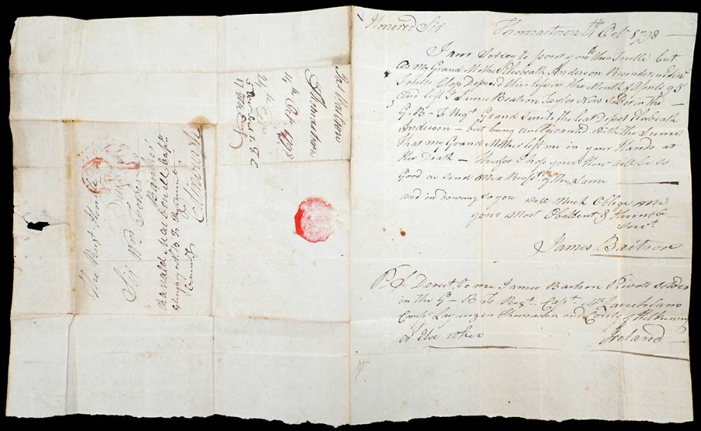 1798 (14 October) Letter from a private in the Glengarry Fencible Regiment written during the Rebellion. at Whyte's Auctions