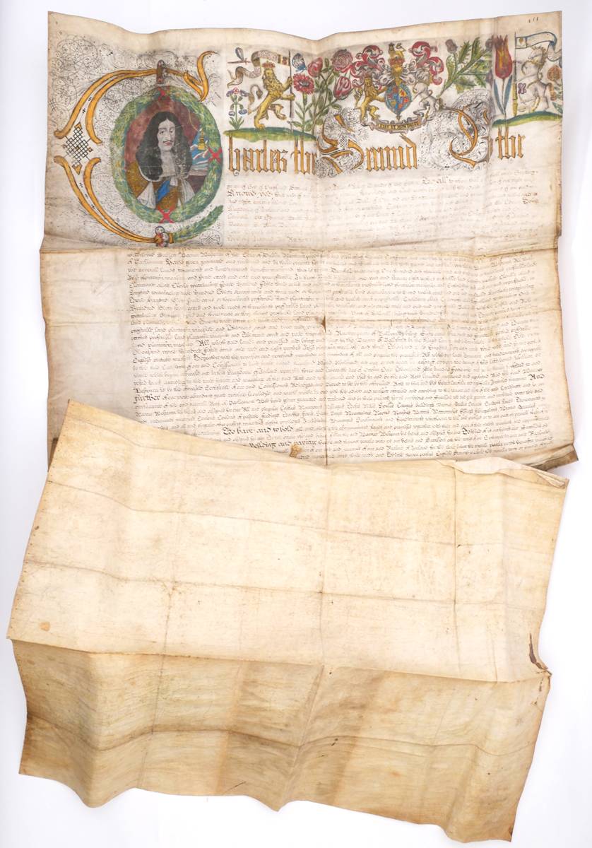 1666 Letters Patent of Charles II granting lands in Ballybritt in the King's County to Warner Westenra, Merchant of the City of Dublin. at Whyte's Auctions