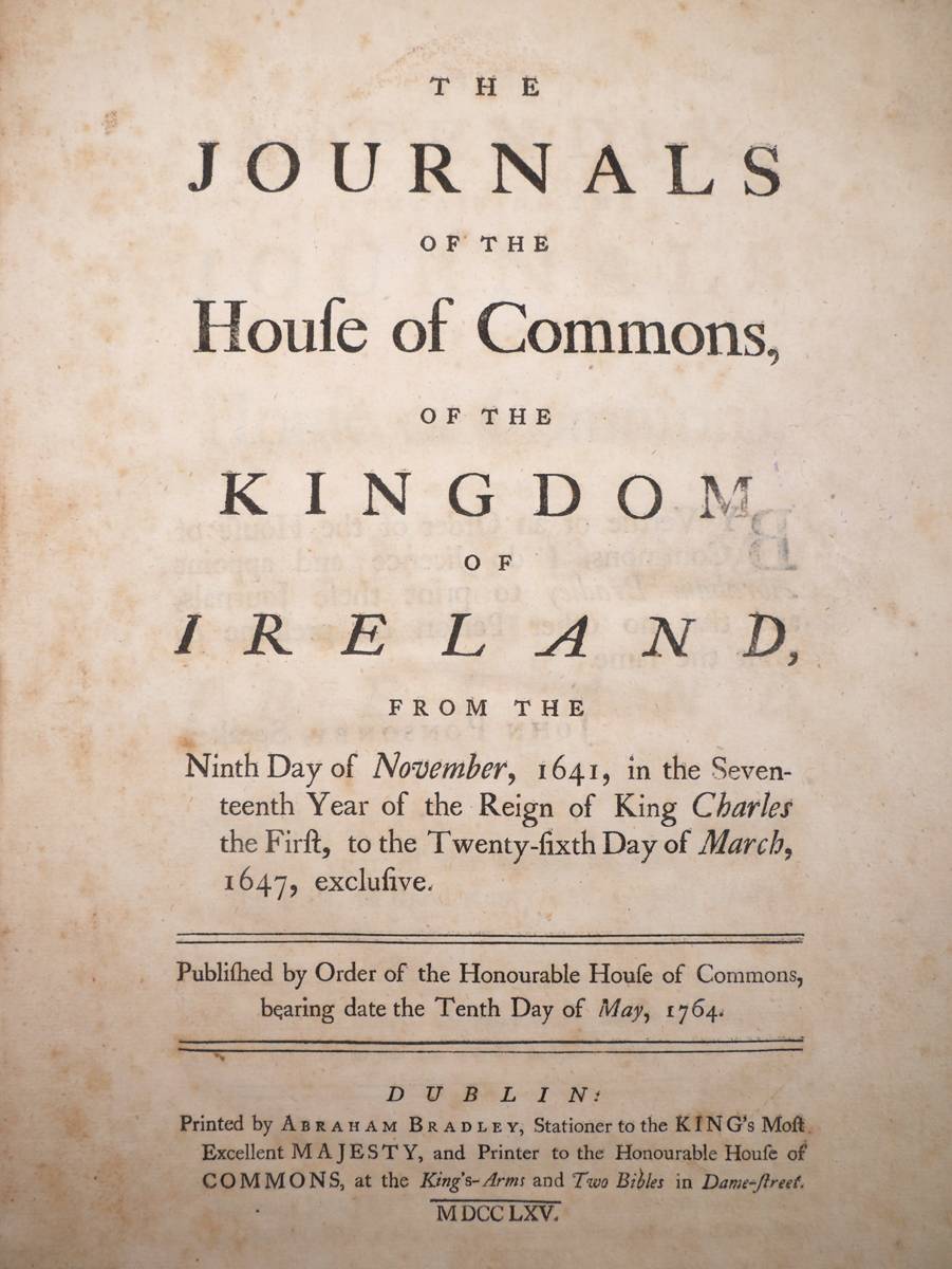 1641-1647 Journals of the House of Commons of the Kingdom of Ireland at Whyte's Auctions