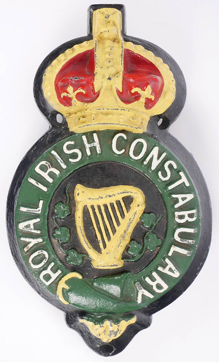 George V Royal Irish Constabulary cast iron barracks sign, from Donegall Pass Barracks, Belfast. at Whyte's Auctions