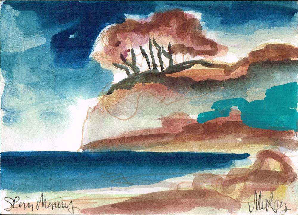 COASTAL SCENE WITH TREES ON A CLIFF, SPAIN by Markey Robinson (1918-1999) at Whyte's Auctions