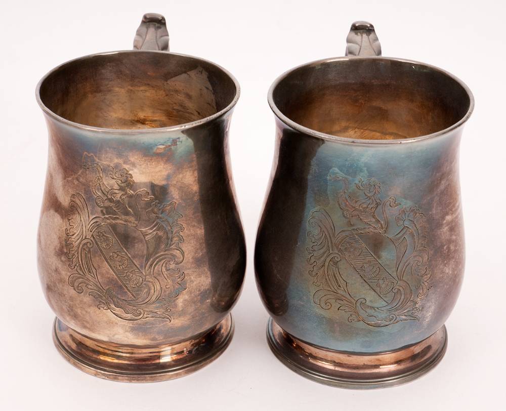 1769 pair of silver tankards engraved with coat of arms believed to be that of Bernard, the Earl of Bandon at Whyte's Auctions