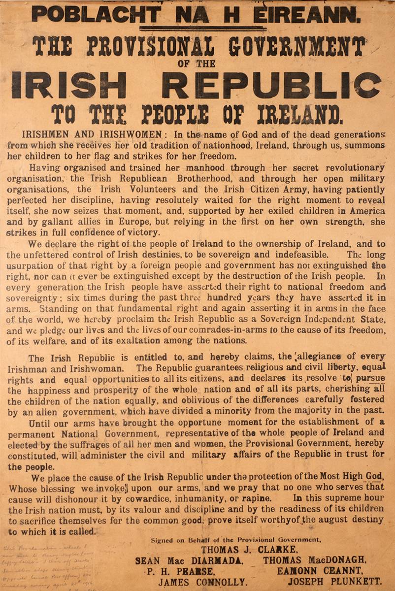 1916 PROCLAMATION OF THE IRISH REPUBLIC. An original example with an eyewitness inscription. at Whyte's Auctions