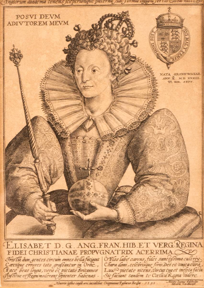 1592.  Contemporaneous engraving of Queen Elizabeth I at Whyte's Auctions