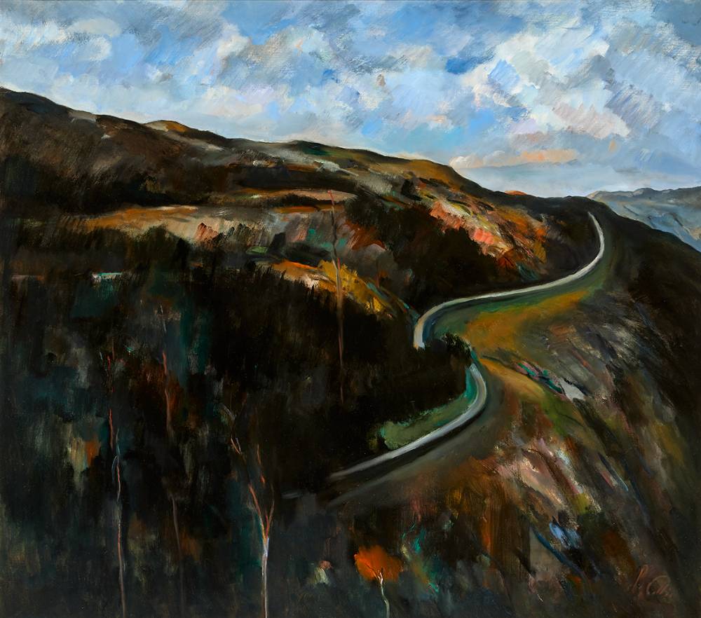 THE ROAD ABOVE LOUGH TAY, COUNTY WICKLOW by Peter Collis RHA (1929-2012) at Whyte's Auctions