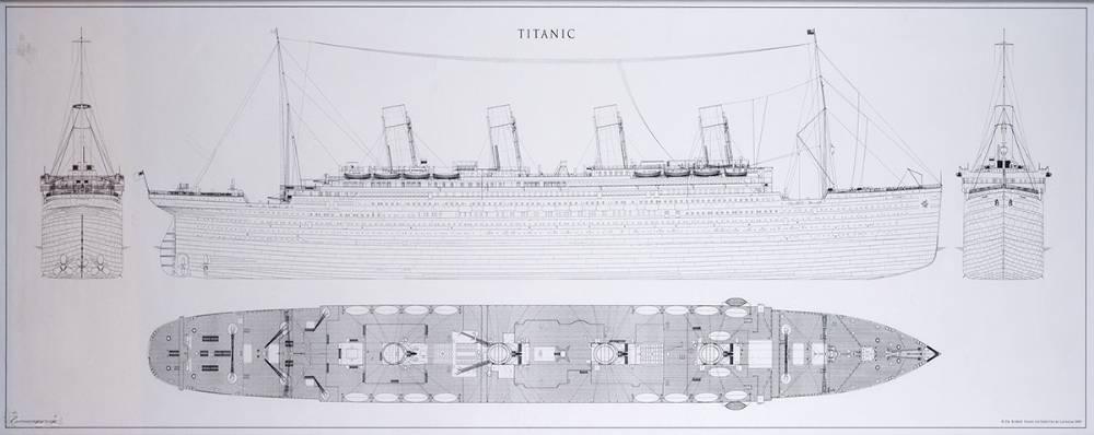 1912.  Titanic drawings - a large reprint and a modern Belfast poster. at Whyte's Auctions
