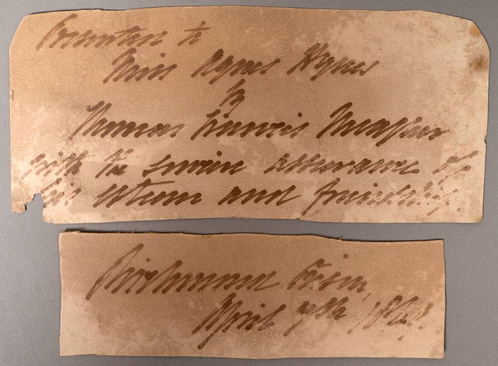 1848 (7 April) Signed inscription by Thomas Francis 'The Sword' Meagher at Richmond Prison while awaiting execution. at Whyte's Auctions