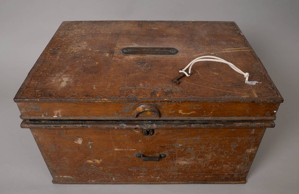 Napoleonic Wars. Early 19th century military travel chest of a 52nd Regiment officer also a 19th century wooden tea caddy. at Whyte's Auctions