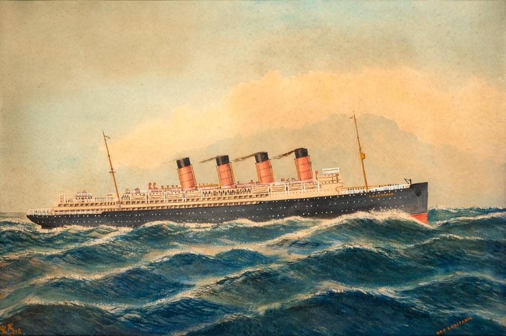 1915. The Sinking of RMS Lusitania off the Old Head of Kinsale, Co. Cork. A coloured print. at Whyte's Auctions