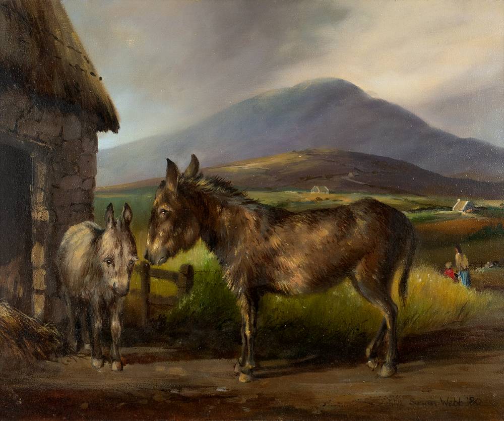 DONKEYS IN A FARMYARD, 1980 by Susan Mary Webb sold for 460 at Whyte's Auctions