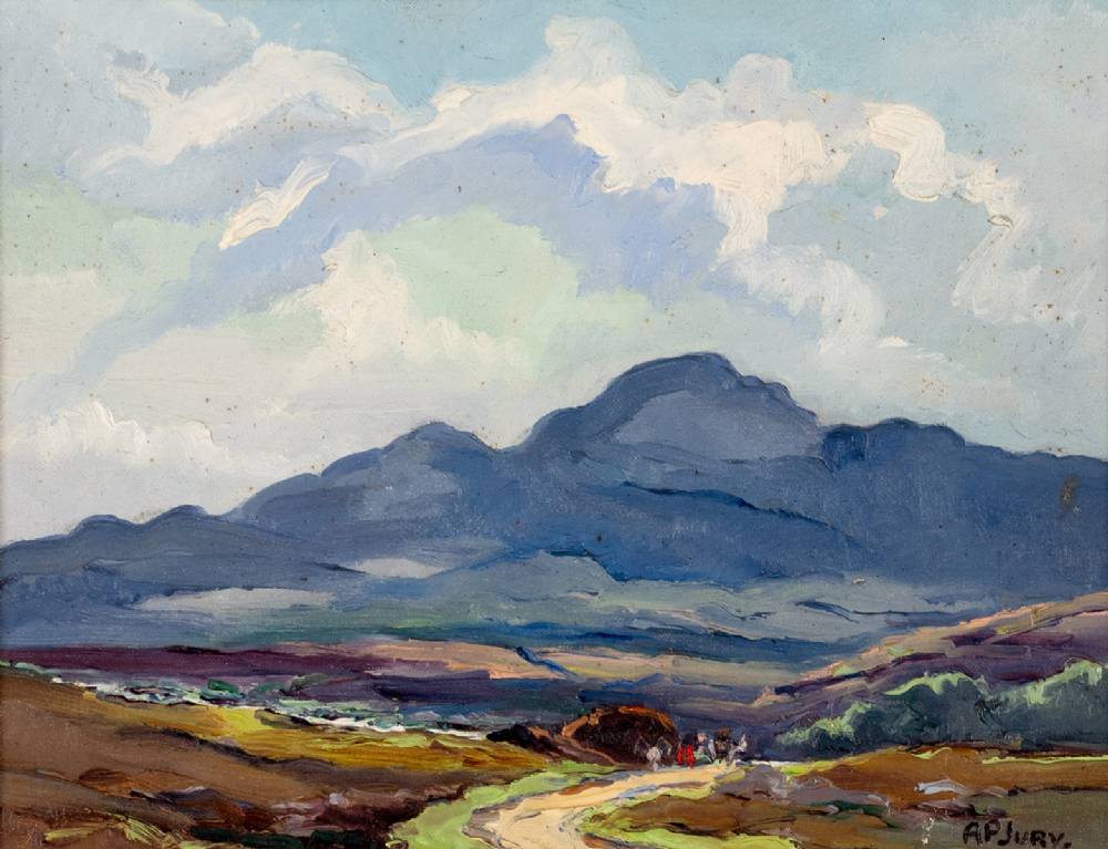 LOUGH SALT MOUNTAINS FROM LACKAGH BRIDGE, COUNTY DONEGAL by Anne Primrose Jury sold for 460 at Whyte's Auctions