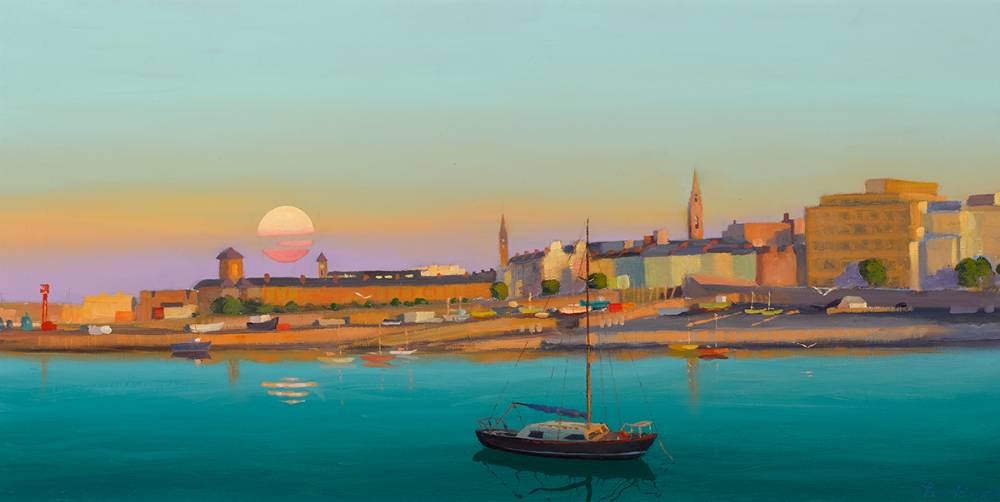 MOON RISE, DN LAOGHAIRE HARBOUR, COUNTY DUBLIN by Tom Roche (b.1940) at Whyte's Auctions