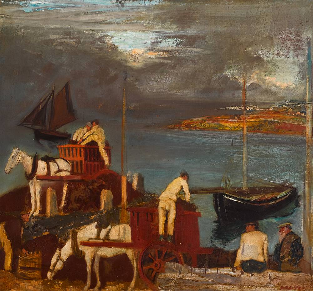 LOADING AND UNLOADING TURF BOATS, CONNEMARA, c.1940s by Sen Keating PPRHA HRA HRSA (1889-1977) at Whyte's Auctions
