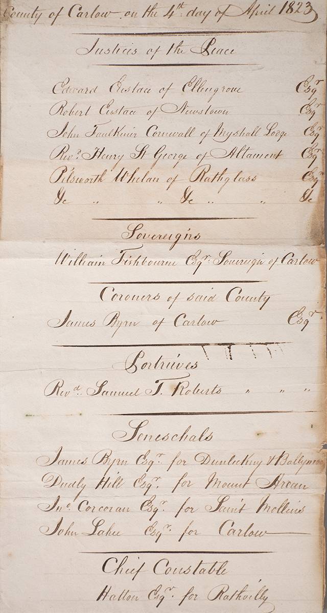 1822 - 1824. Interesting file of documents discovered in Carlow Jail in the 1940s. at Whyte's Auctions