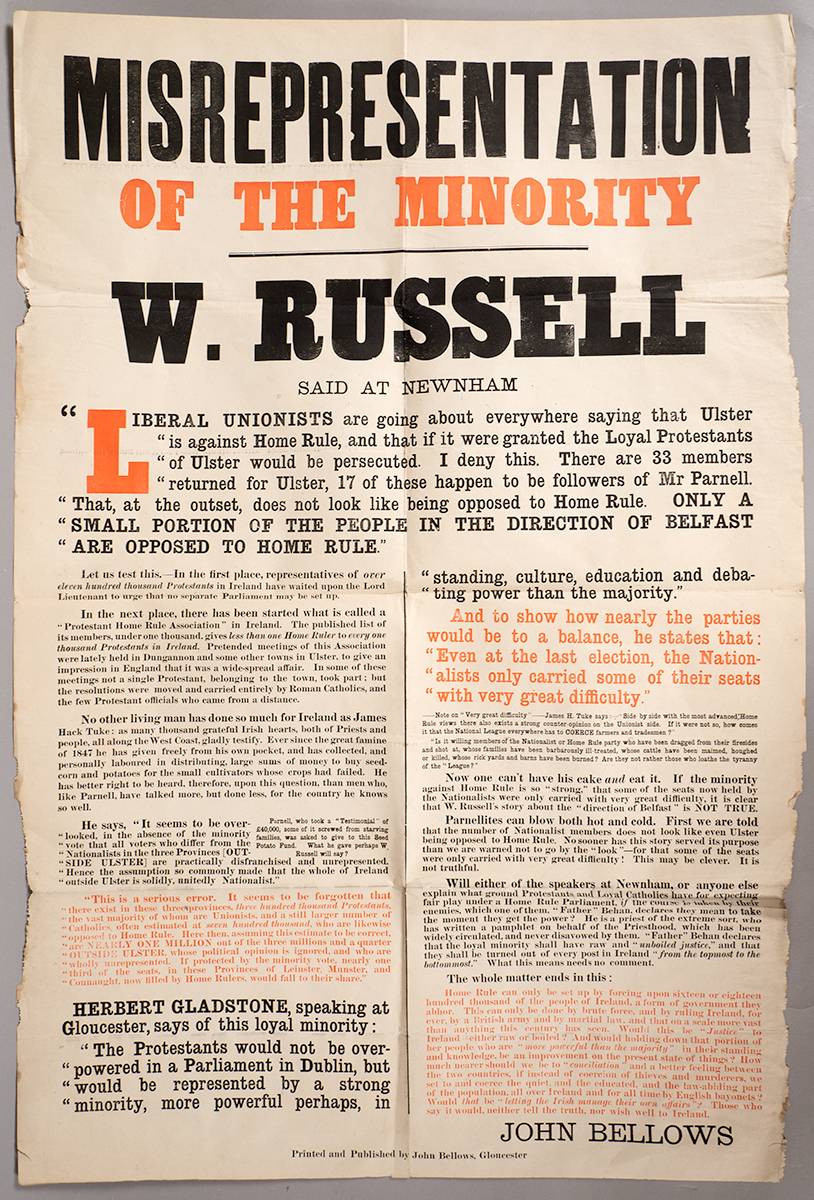 1893. Anti Home Rule poster - 'Misrepresentation of the Minority'. at Whyte's Auctions
