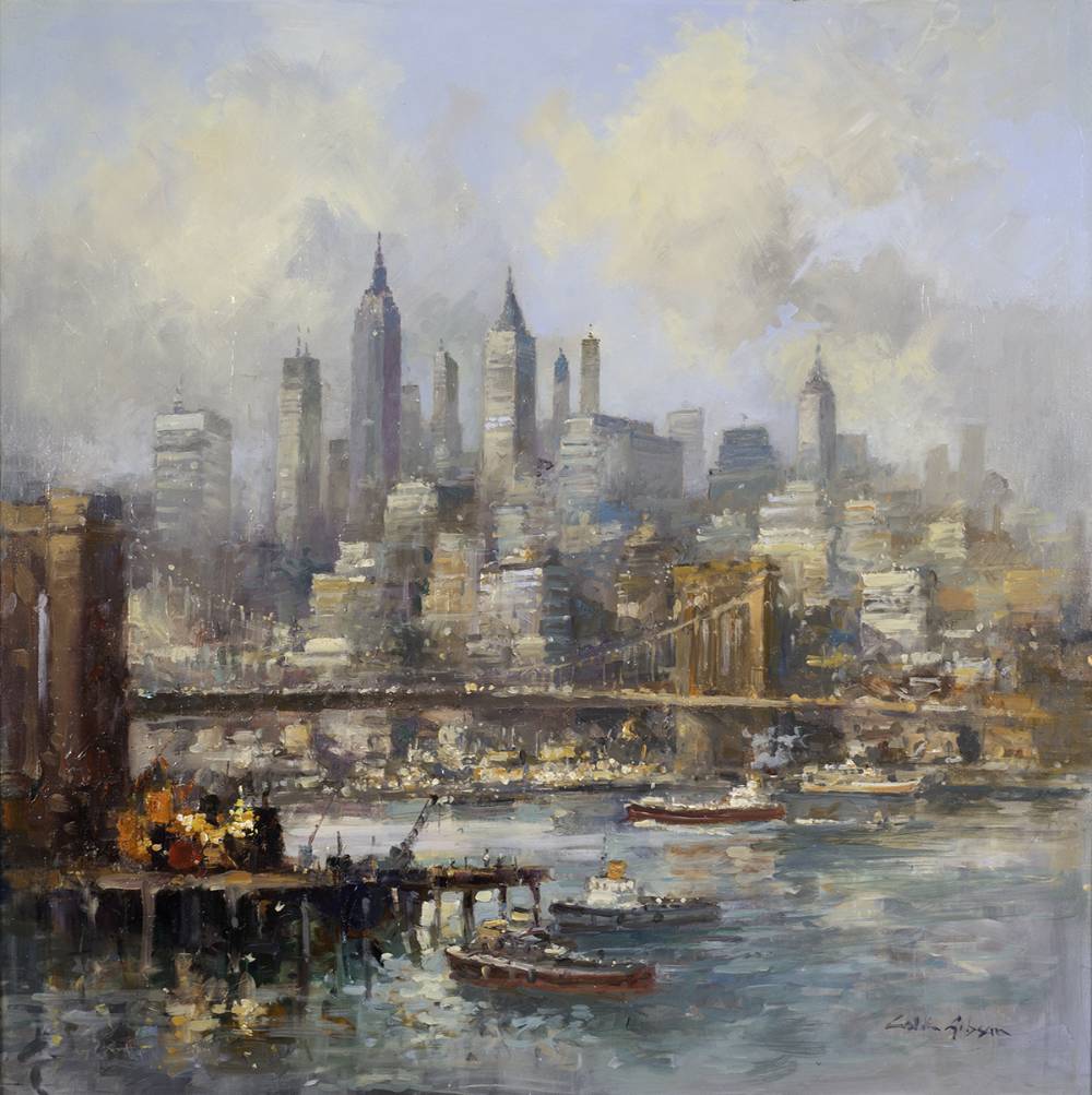 GOOD MORNING, AMERICA [NEW YORK SKYLINE AND BROOKLYN BRIDGE], 2021 by Colin Gibson sold for 1,500 at Whyte's Auctions