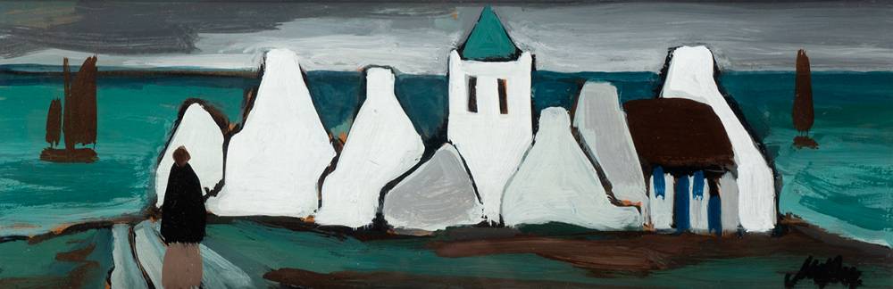 SHAWLIE AND BUILDINGS BY THE SEA by Markey Robinson (1918-1999) at Whyte's Auctions
