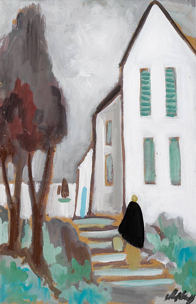 FIGURE WITH HOUSES BY THE COAST by Markey Robinson (1918-1999) at Whyte's Auctions