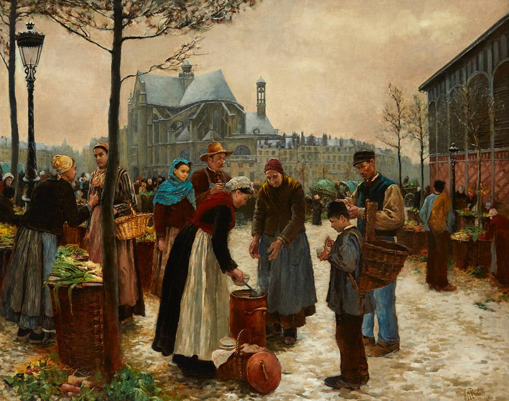 PARISIAN SCENE WITH CHURCH OF ST. EUSTACHE NEAR LES HALLES, 1880 by William Henry Bartlett sold for 12,500 at Whyte's Auctions