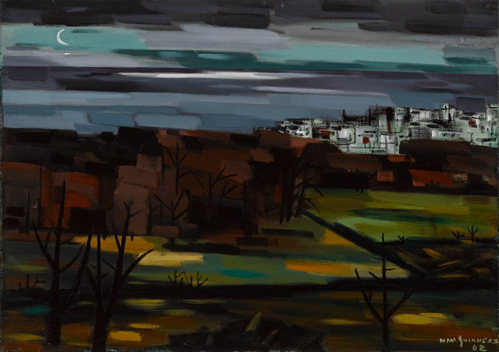 COASTAL TOWN BY MOONLIGHT, 1962 by Norah McGuinness sold for 10,500 at Whyte's Auctions
