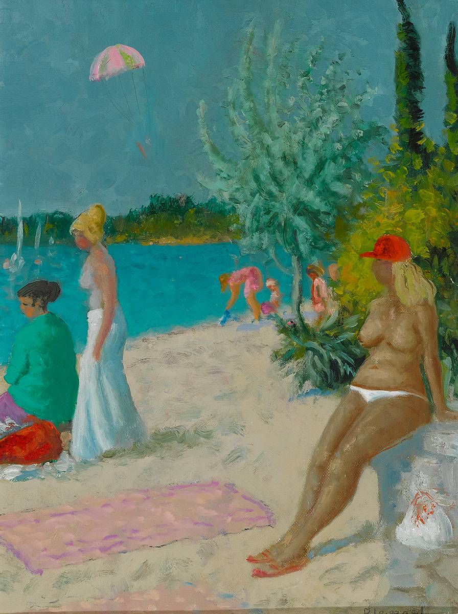 EARLY ON THE BEACH, DASSIA, CORFU, 1992 by Patrick Leonard HRHA (1918-2005) at Whyte's Auctions