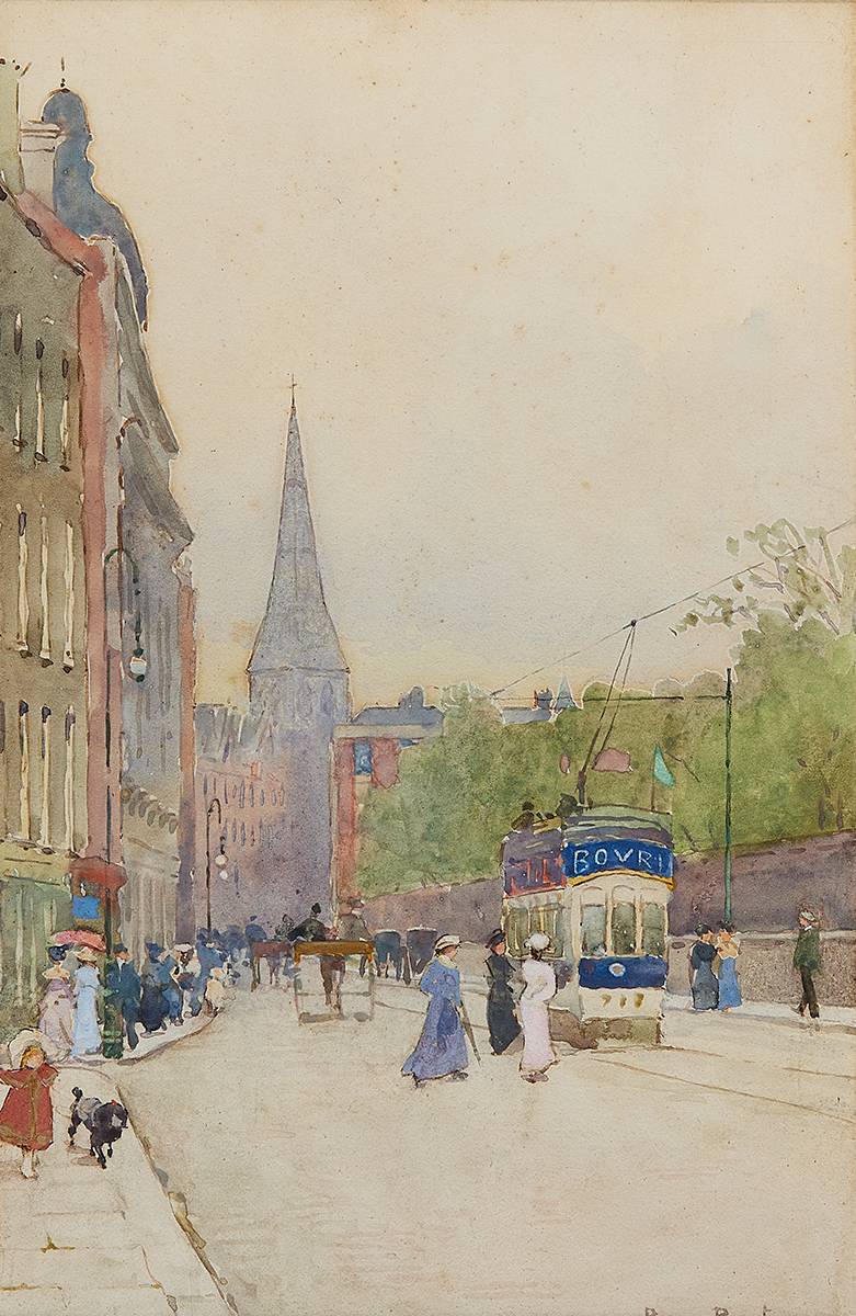 NASSAU STREET, FROM OUTSIDE THE KILDARE STREET CLUB, DUBLIN by Rose Mary Barton sold for 13,000 at Whyte's Auctions