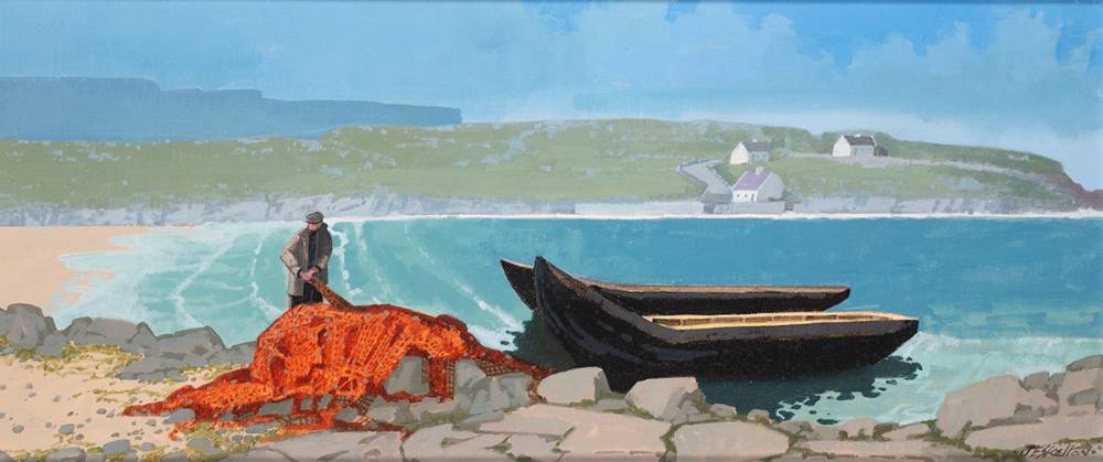 CHECKING THE NETS, KILMURVEY, INISHMOR, ARRAN, GALWAY by John Francis Skelton (b.1954) at Whyte's Auctions