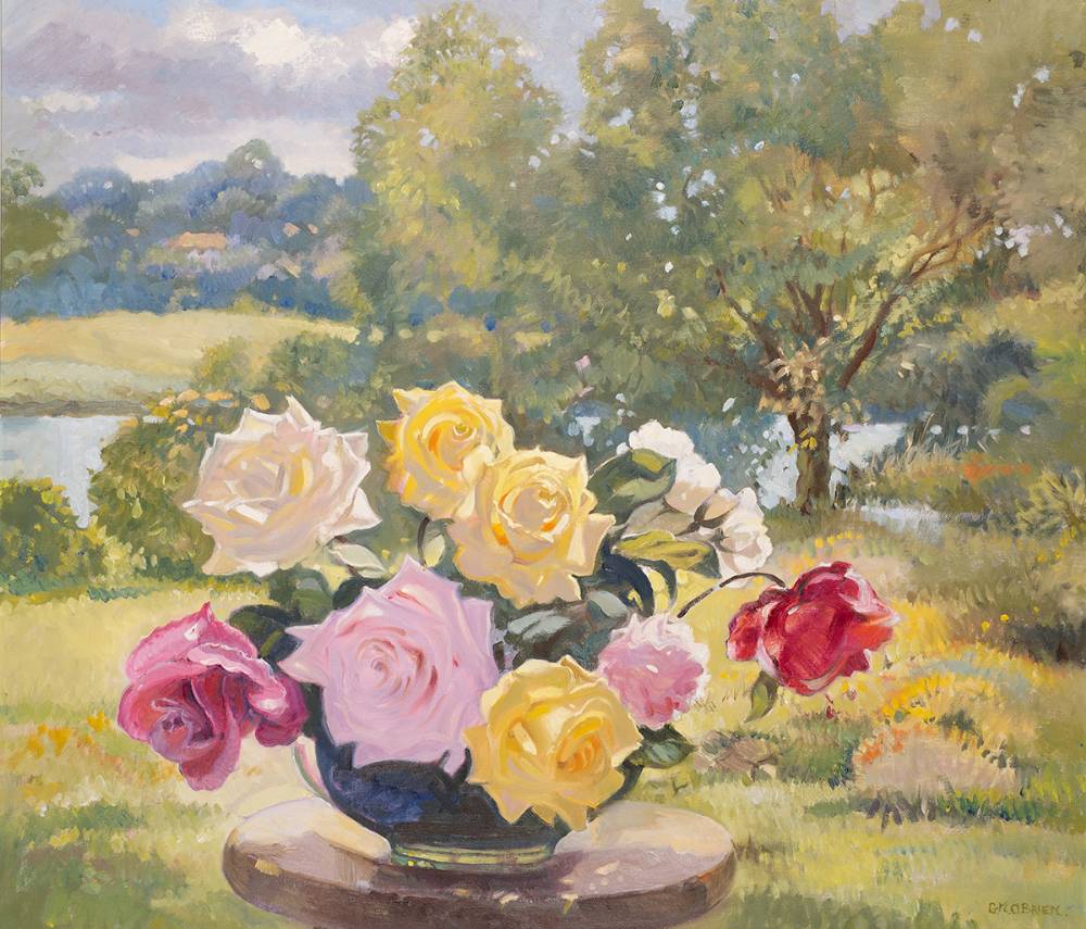 STILL LIFE OF ROSES IN A LANDSCAPE by Geraldine O'Brien (1922-2014) at Whyte's Auctions
