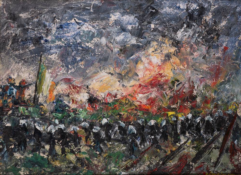 1973 (12 August) Provisional Sinn Fin protest at Curragh Internment Camp - oil painting by Pdraig  Mathna at Whyte's Auctions
