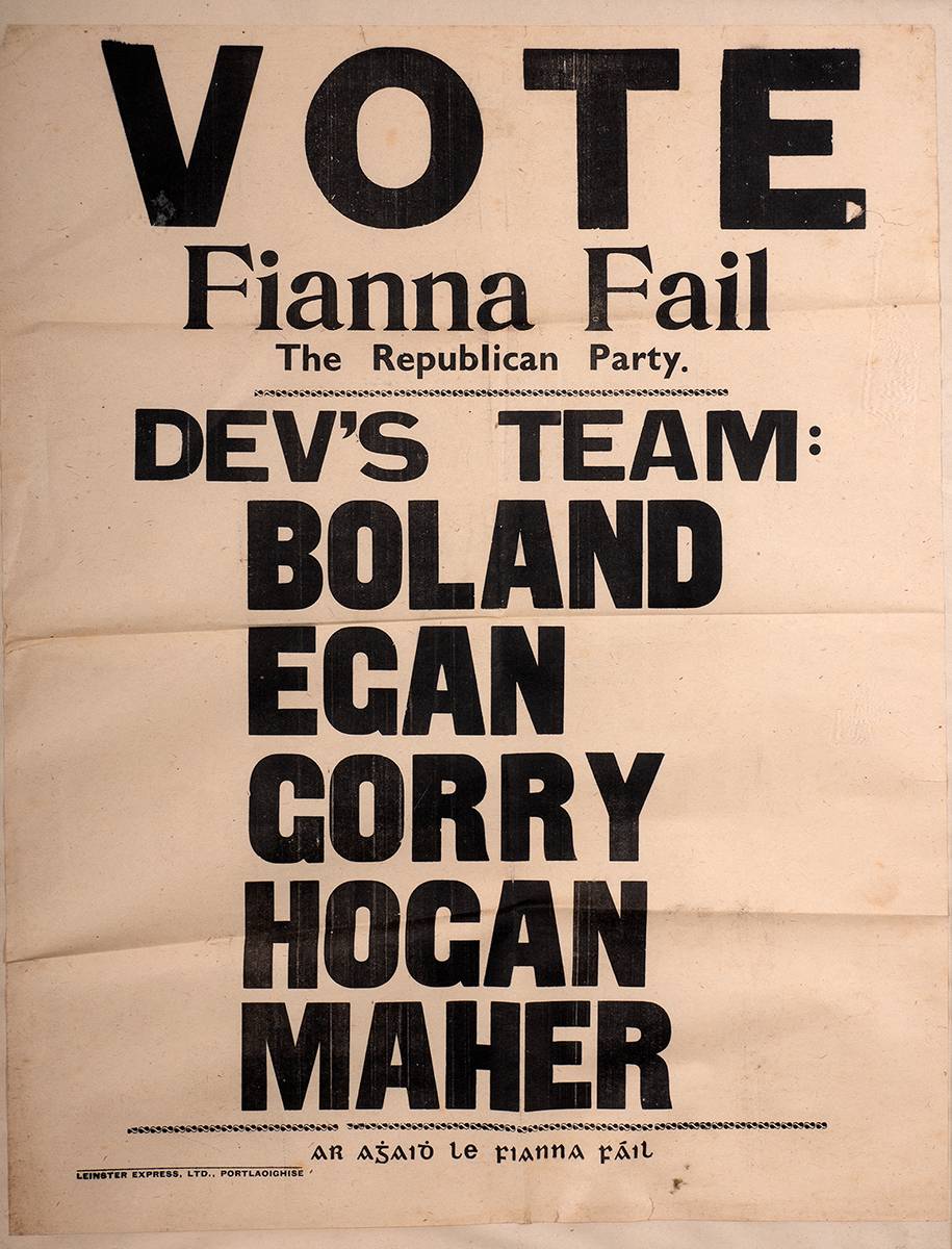 1940s to 1950s Fianna Fil election poster, Laois Offaly. at Whyte's Auctions