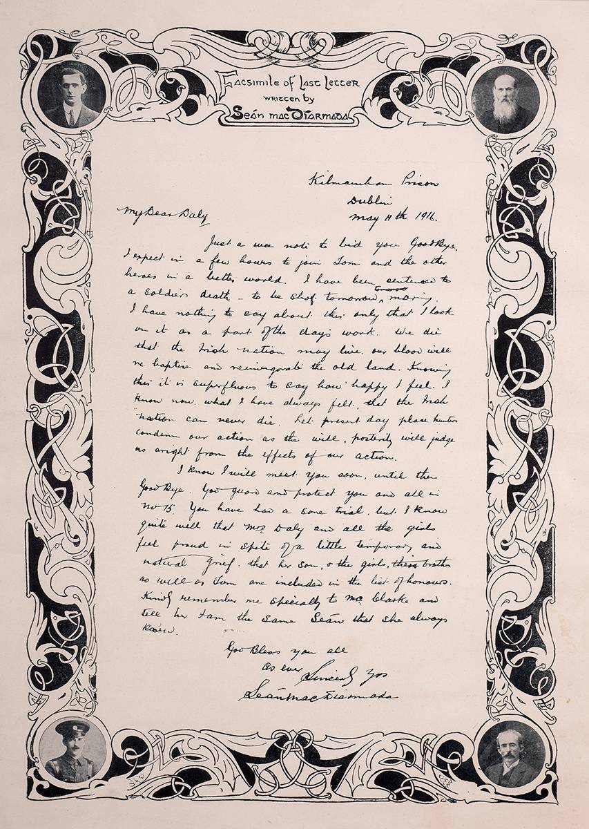 1916. Facsimile of last letter written by Sen Mac Diarmada before his execution. at Whyte's Auctions