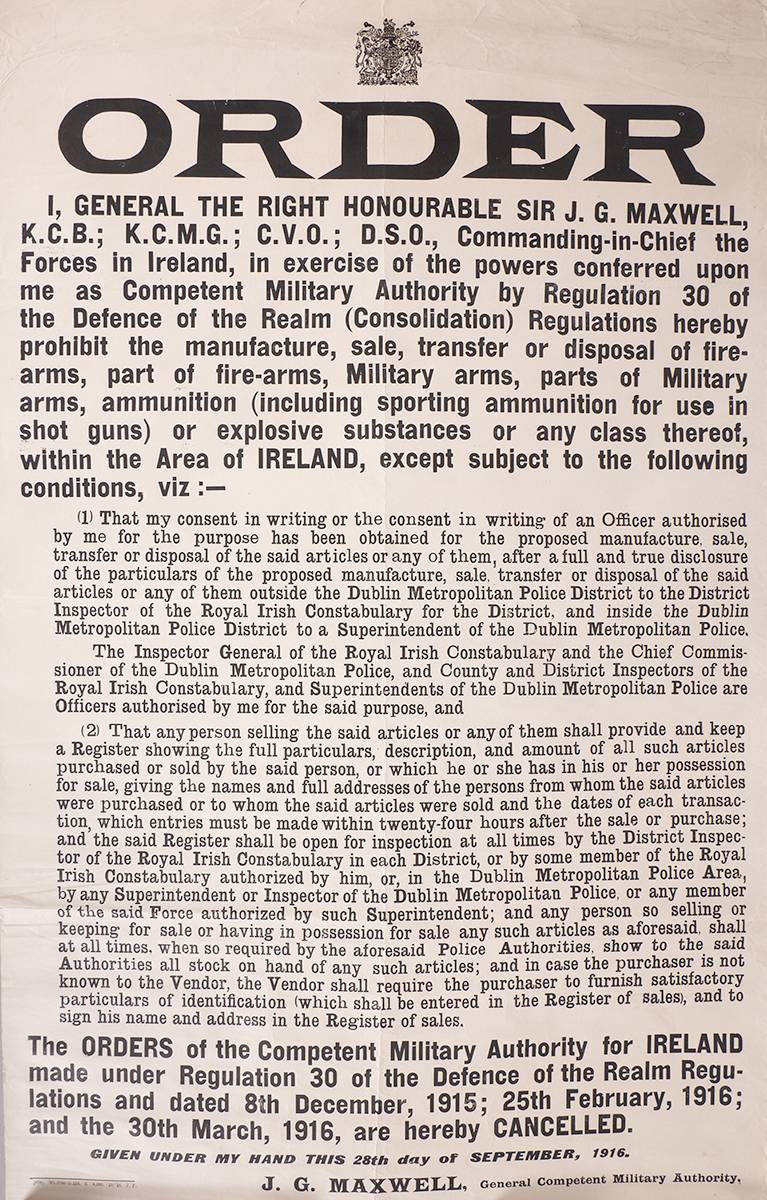 1916 (24 September) Proclamation of an Order by General Maxwell. at Whyte's Auctions