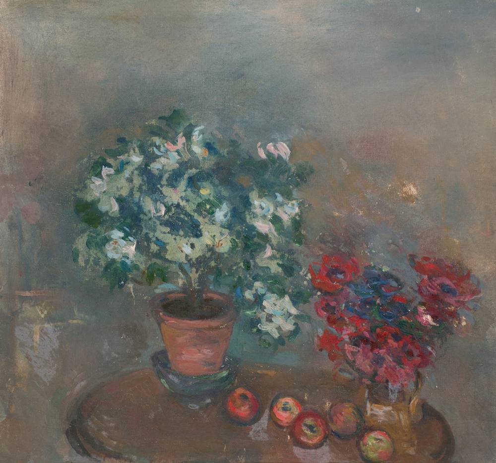 STILL LIFE WITH FLOWERS AND RED APPLES by Stella Steyn (1907-1987) at Whyte's Auctions