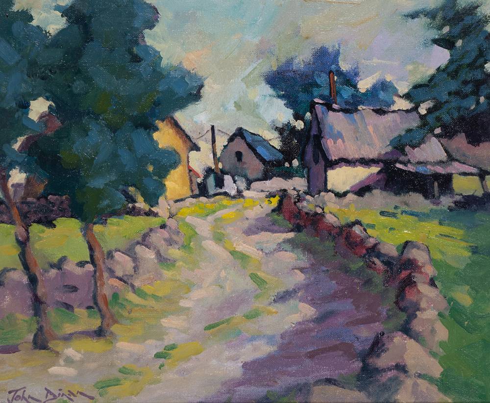 COUNTRY PATH WITH COTTAGES by John Dinan (b.1947) at Whyte's Auctions