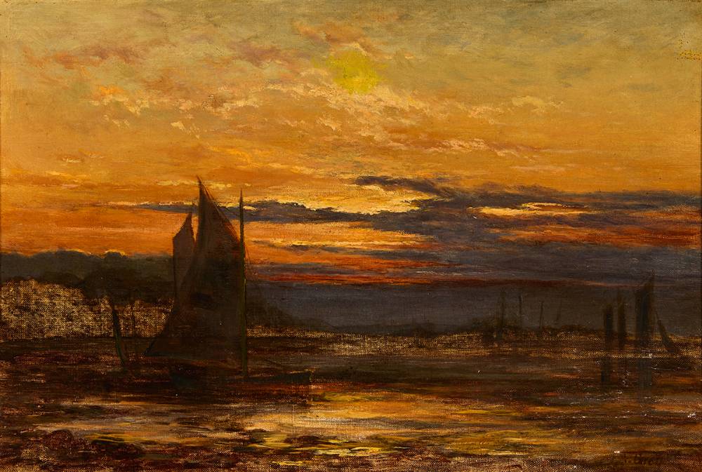 SAILBOAT AT SUNSET by Alfred Grey RHA (1845-1926) at Whyte's Auctions