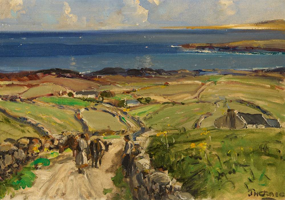 FIGURES AND CATTLE ON A COASTAL ROAD, WEST OF IRELAND by James Humbert Craig RHA RUA (1877-1944) at Whyte's Auctions