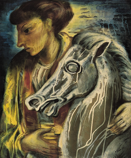 BOY WITH PEGASUS        Boy with horse by Daniel O'Neill (1920-1974) at Whyte's Auctions